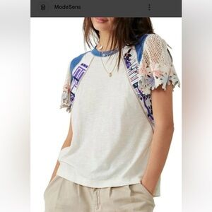 Free people As If Crochet Sleeve T-shirt In Tea Combo. Size S.